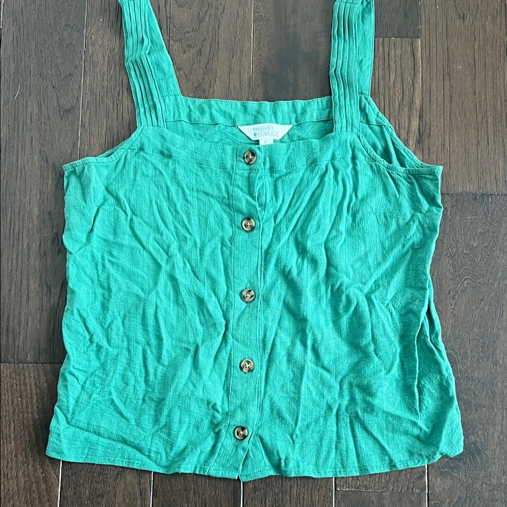 Market & Spruce Teal Button-Front Tank with Wide Straps